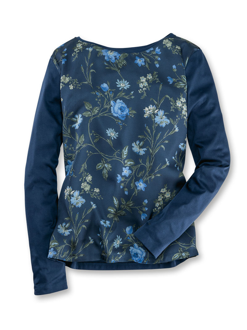 Langarmshirt mit blauen Blumen für Damen