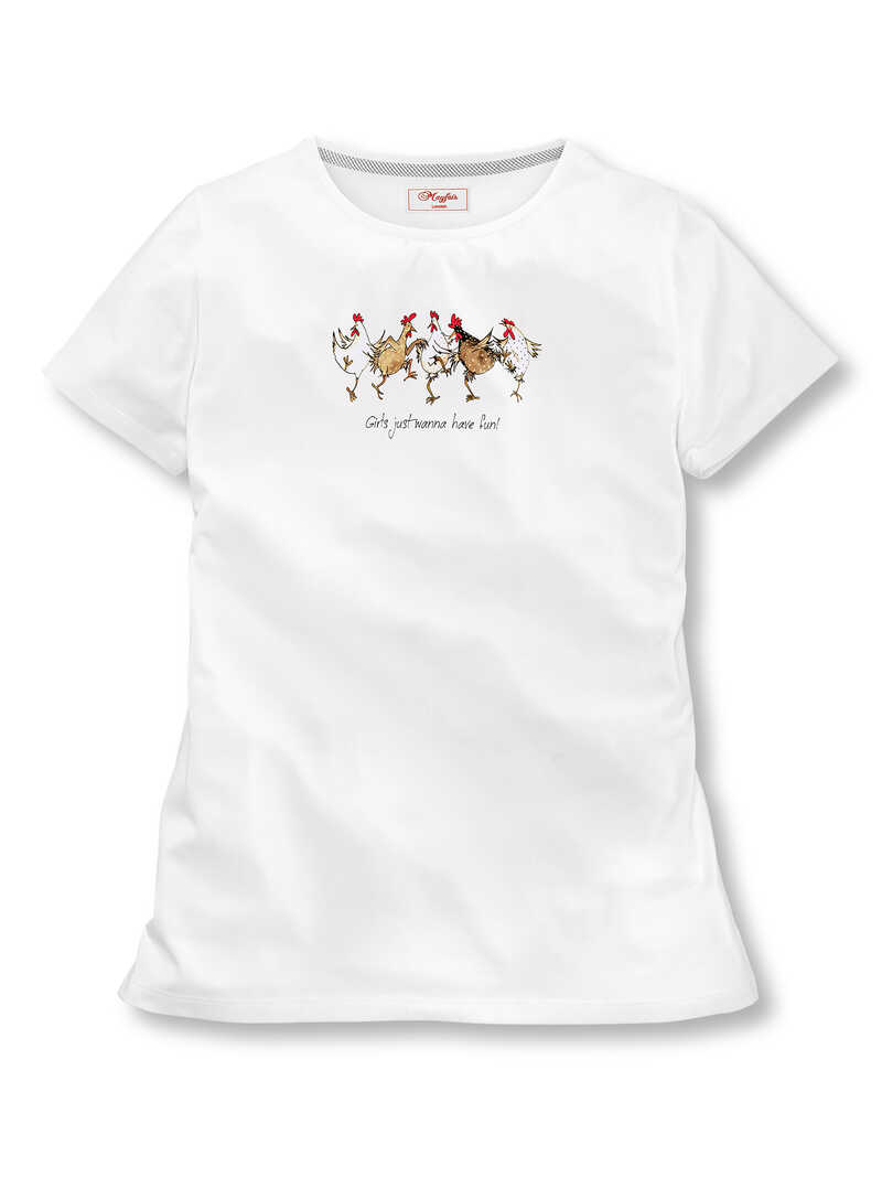 Produktbild zu Wei�es T-Shirt mit H�hnerprint