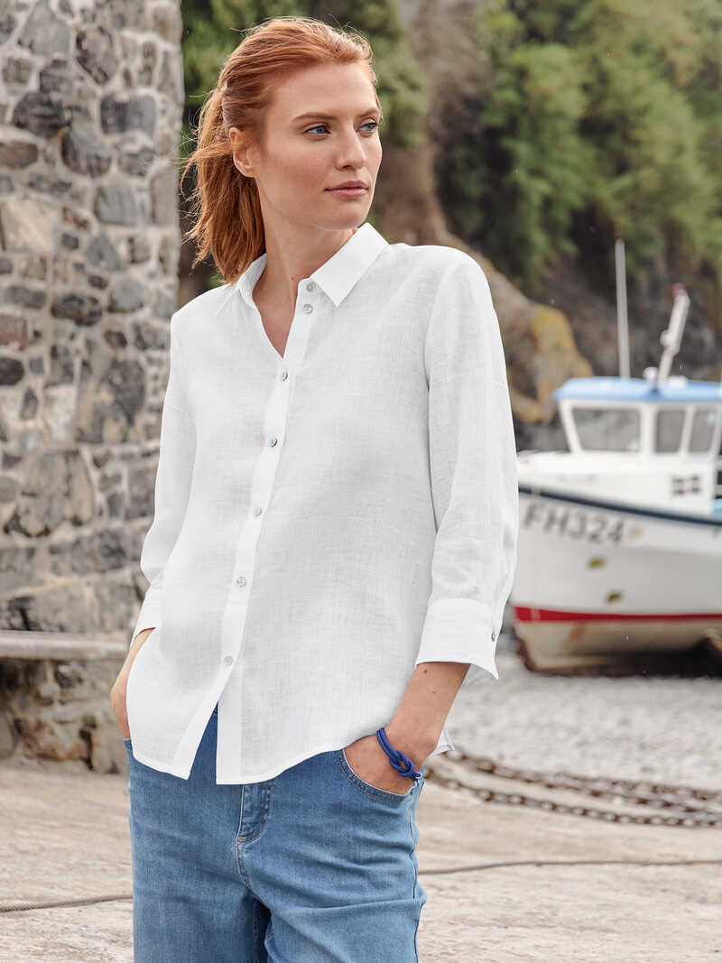 Produktbild zu Wei�e Leinen-Hemdbluse