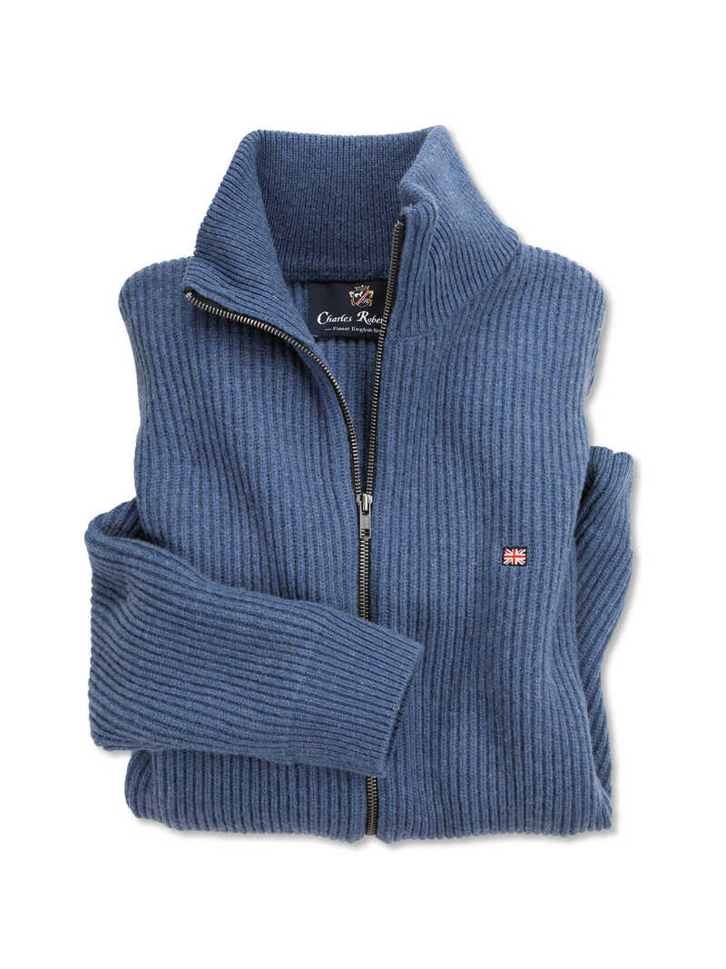 Produktbild zu Zip-Cardigan aus Lambswool mit Patentstrick
