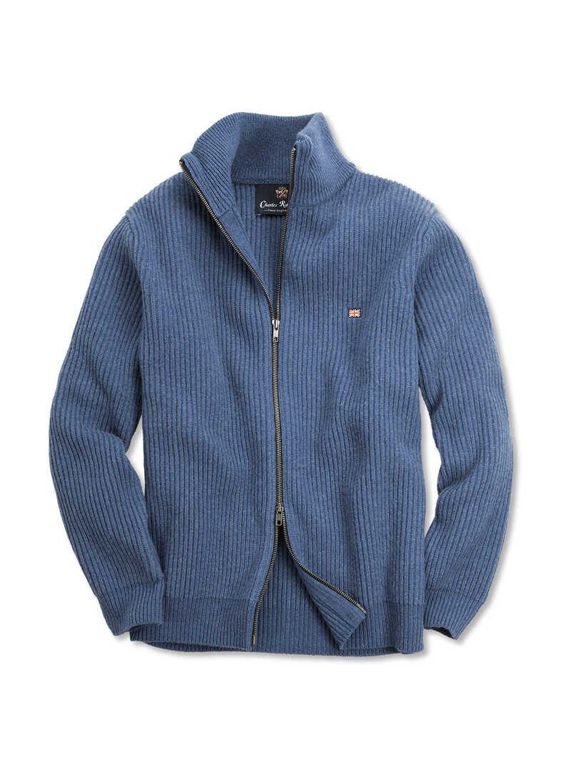 Alternatives Bild 1 zu Zip-Cardigan aus Lambswool mit Patentstrick