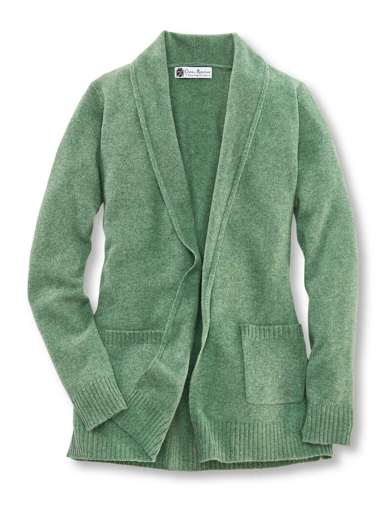 Grüner Merino-Cardigan aus Schurwolle für Damen