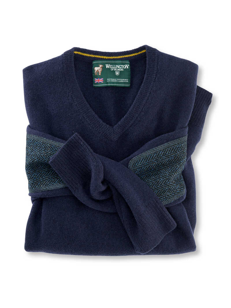 Produktbild zu Lambswool-Pullover mit Harris-Tweed-Patches