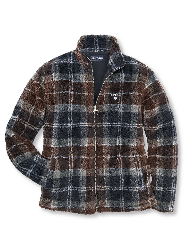 Alternatives Bild 1 zu Sherpa-Fleecejacke mit Stehkragen modernes Schottenkaromuster