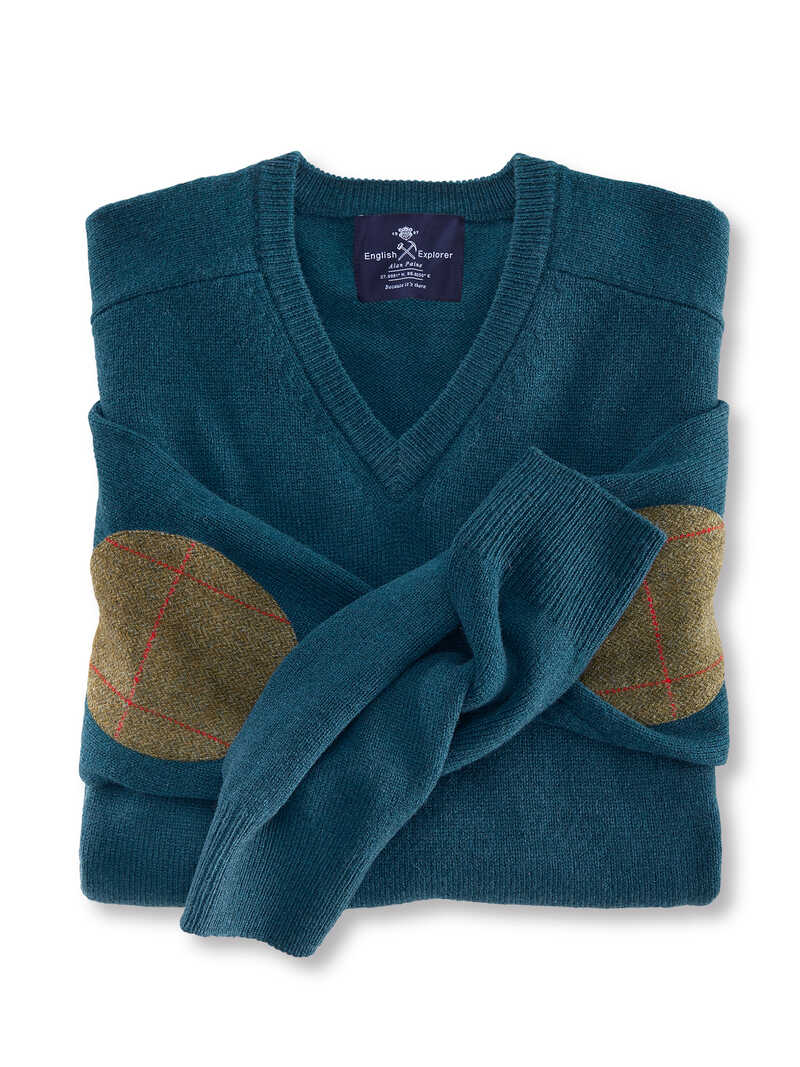 Produktbild zu Lambswool-v-Neck-Pullover mit rmelpatches