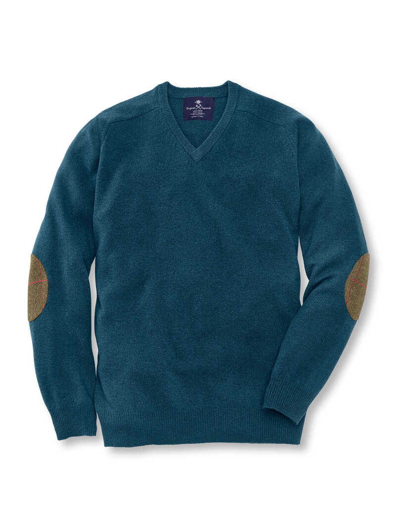 Alternatives Bild 1 zu Lambswool-v-Neck-Pullover mit rmelpatches