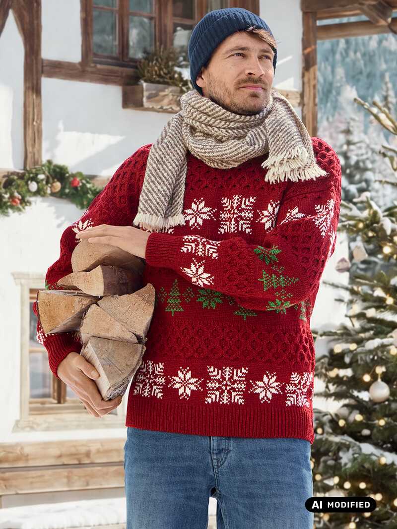 Alternatives Bild 1 zu Weihnachtspullover Aranstrick mit Tannenb�umen