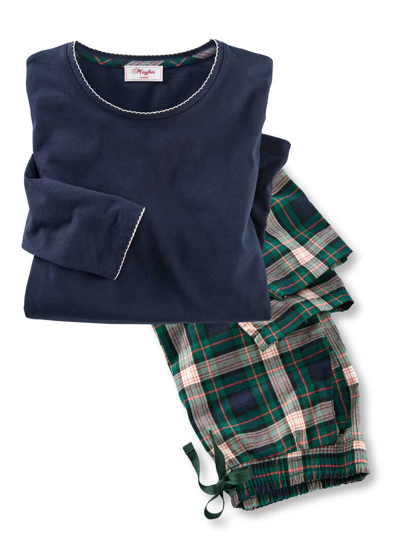 Alternatives Bild 1 zu Pyjama mit Flanellhose im modernen Schottenkaromuster