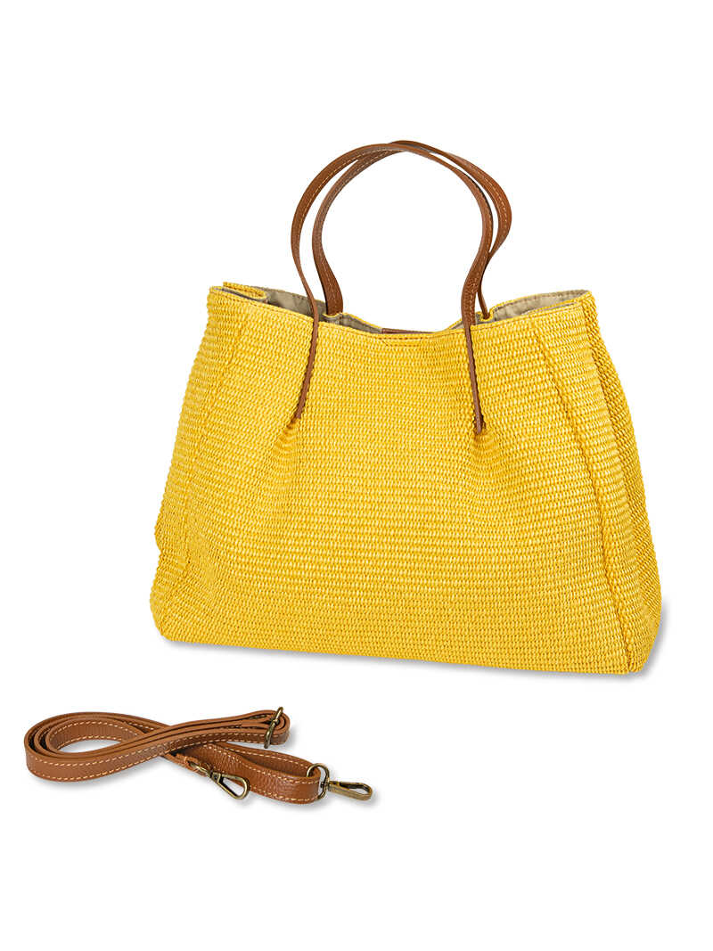 Gelbe Handtasche aus Raffiastroh