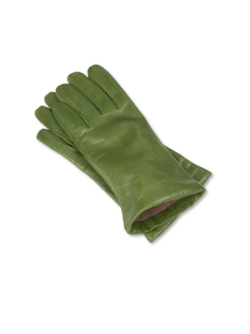 Grüne Leder-Handschuhe mit Kaschmirfutter für Damen