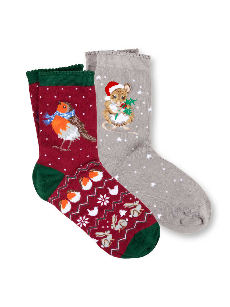 Produktbild zu Weihnachtssocken 2er-Set mit Robin & Mouse