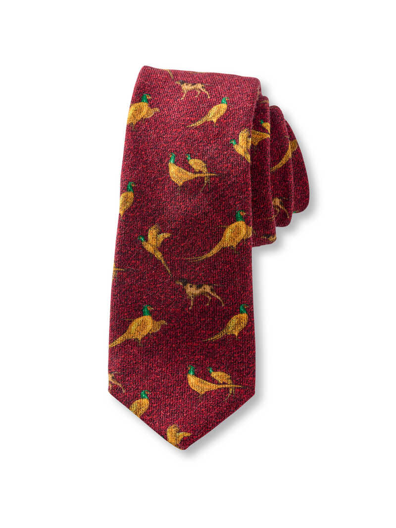 Produktbild zu Wollkrawatte mit Fasanen und Jagdhunden