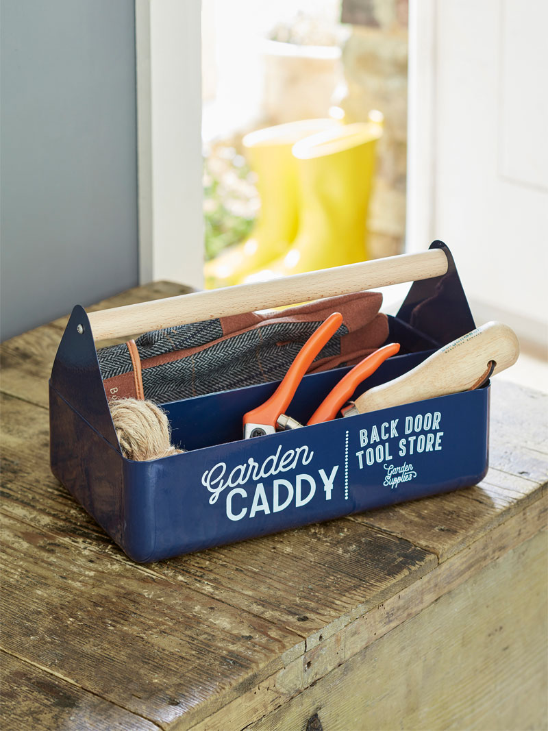 Produktbild zu Blaue Metallbox mit Holzgriff