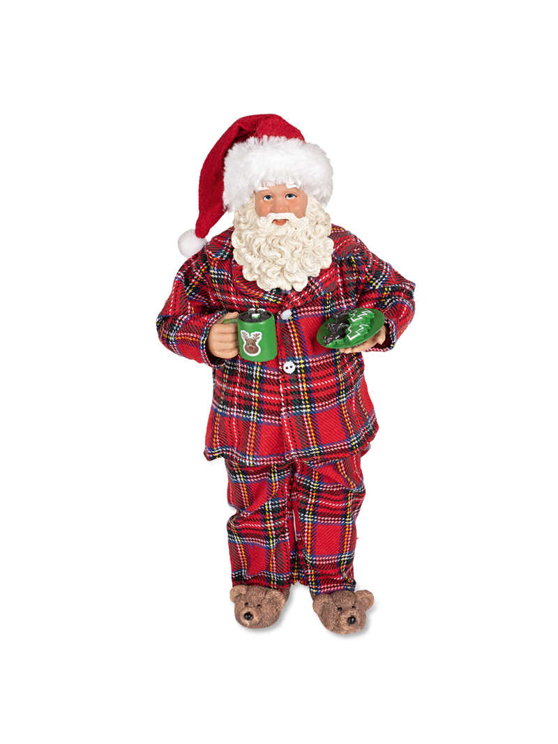 Dekofigur Weihnachtsmann im Pyjama mit Schottenkaro