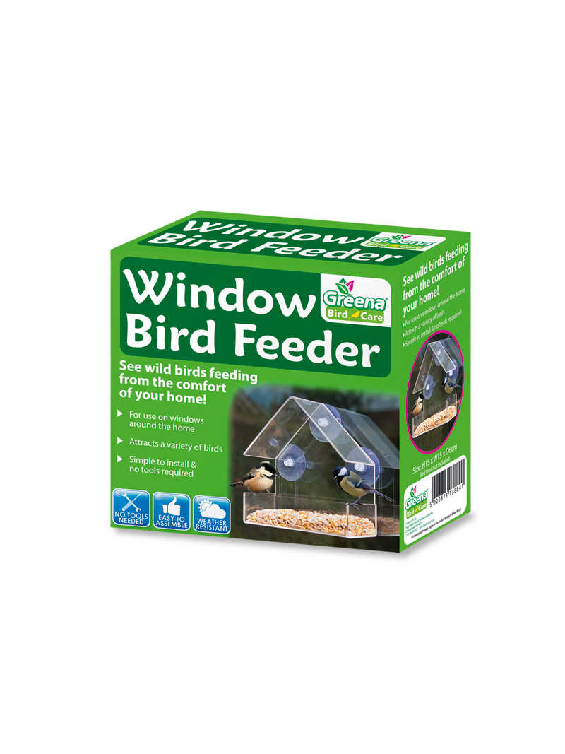 Durchsichtiges Vogelfutterhaus für die Fensterscheibe