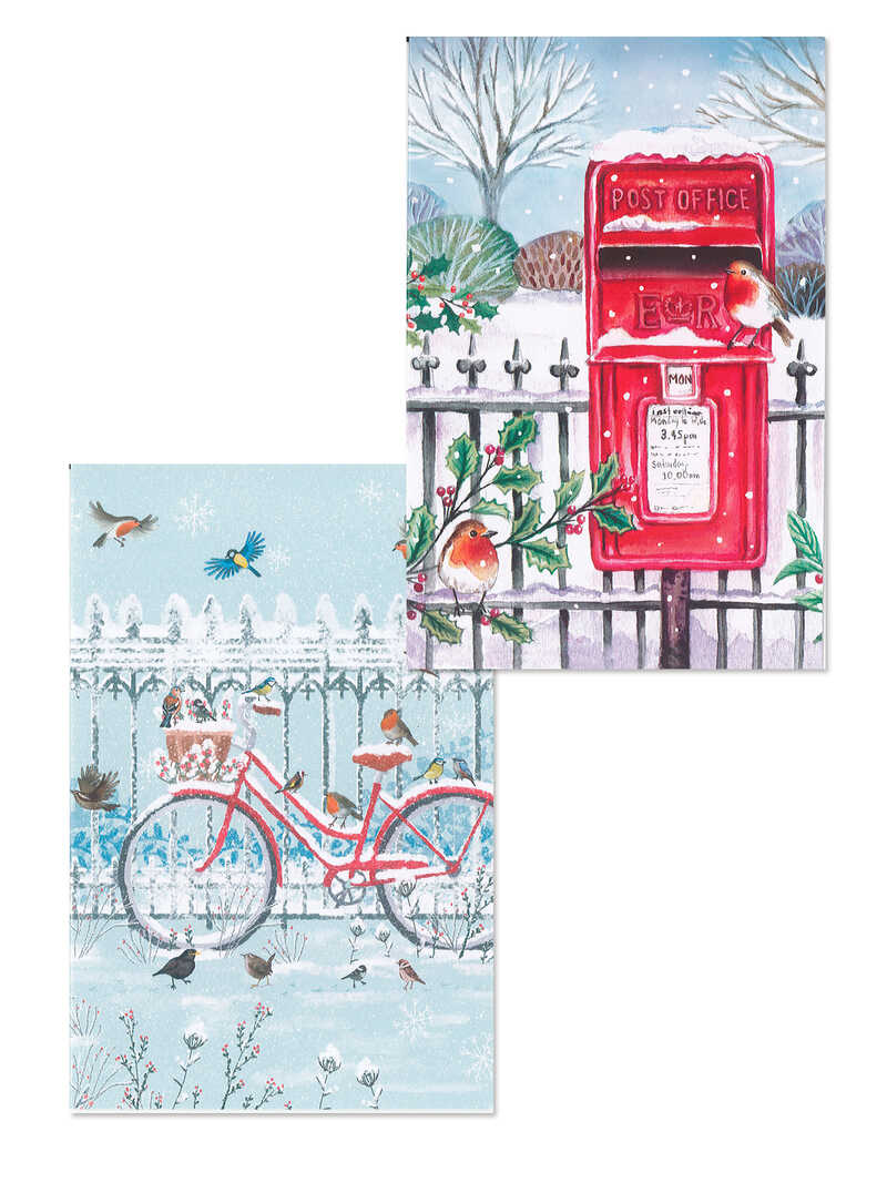 Alternatives Bild 1 zu Weihnachtskarten mit Robin und rotem Briefkasten