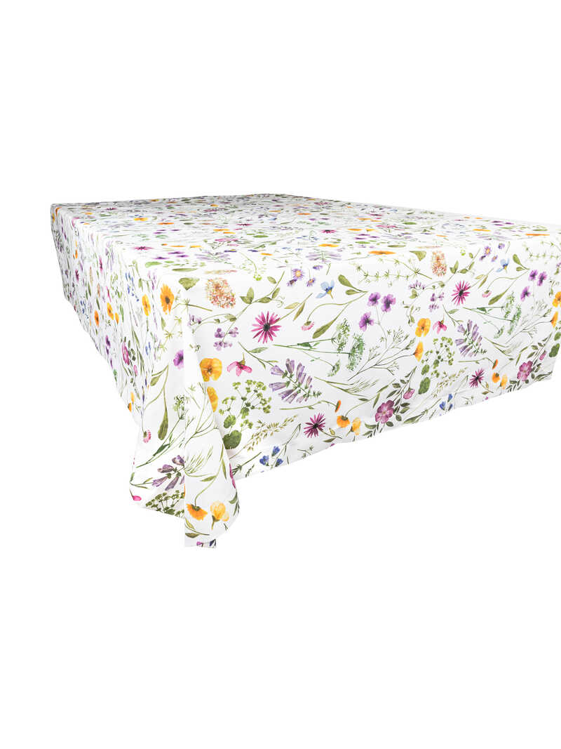 Mittelgroße Tischdecke mit Sommerblumen in Weiß
