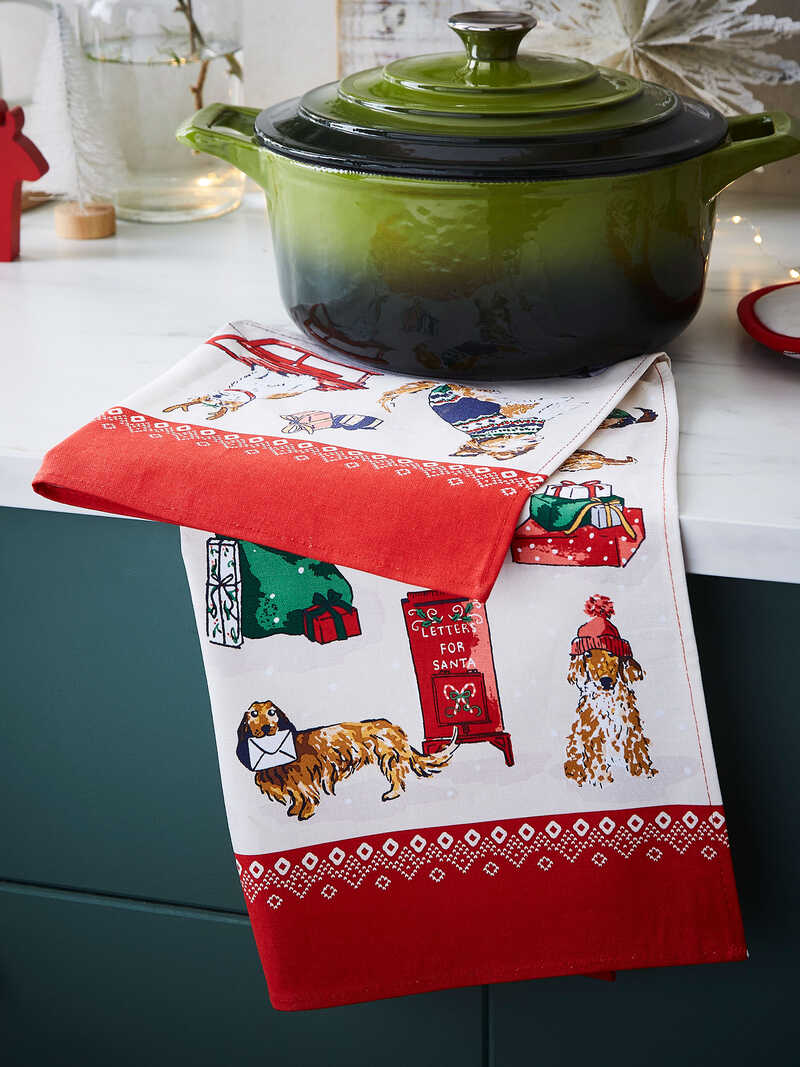 Alternatives Bild 1 zu Weihnachts-Geschirrtuch mit Hunden aus Baumwolle