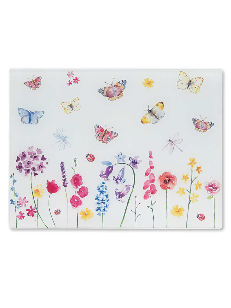 Produktbild zu K�chenglasplatte mit Blumen & Schmetterlingen