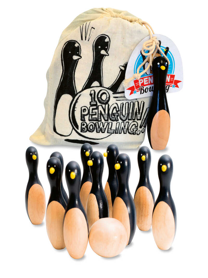 Bowling-Spiel mit Pinguinen