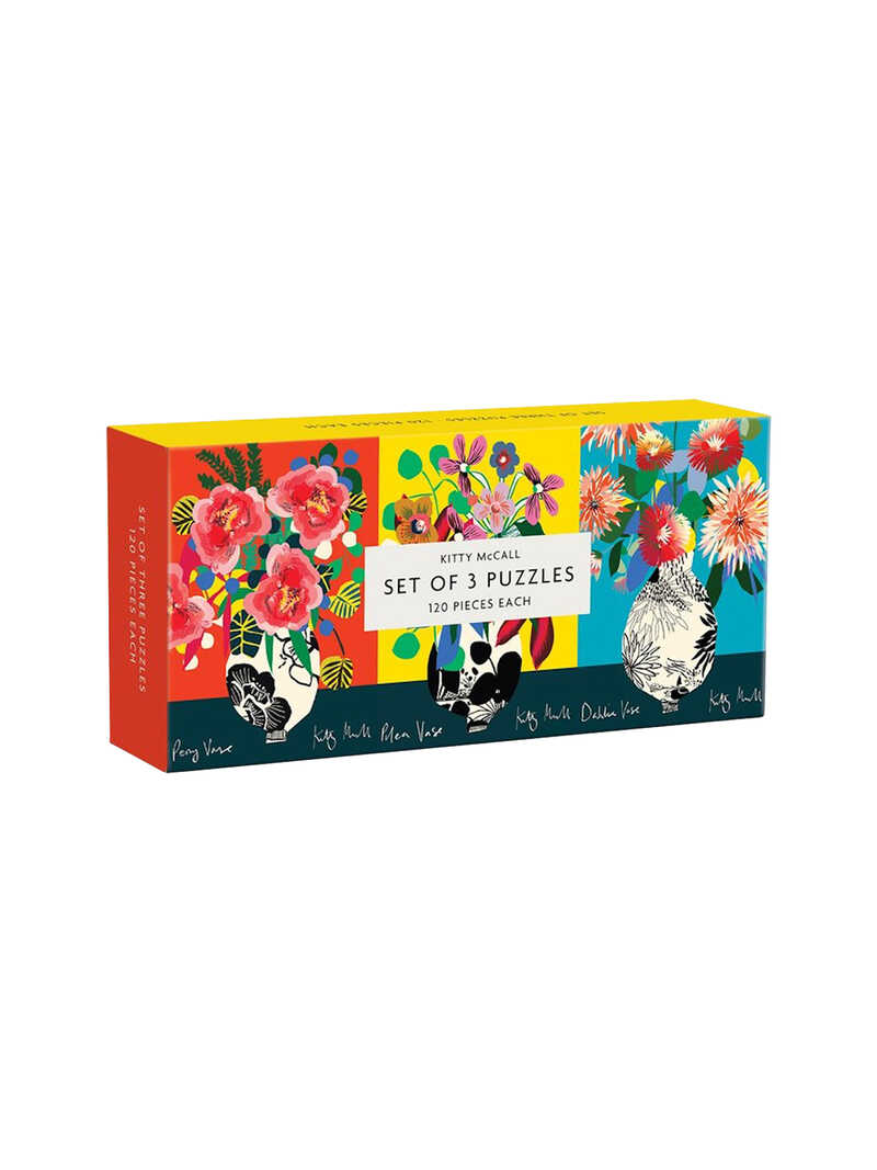 Puzzle-Geschenk-Set 3 x 120 Teile mit Blumenvasen