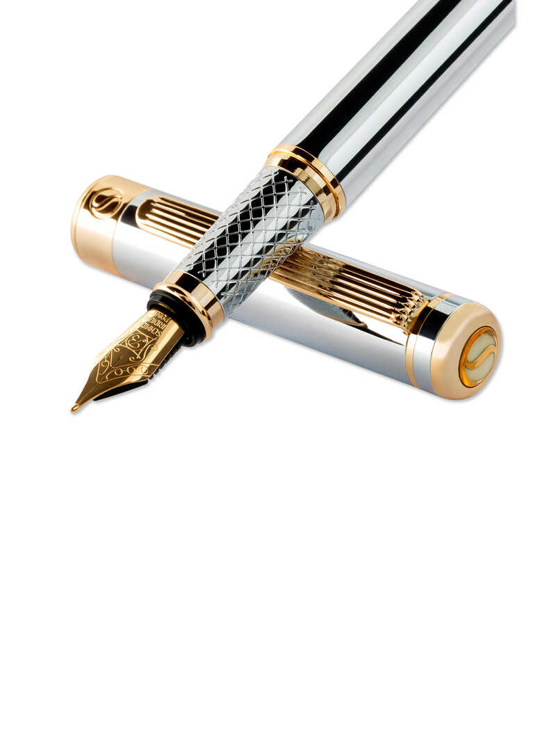 Produktbild zu Luxus-Fllfederhalter aus Messing mit Silber-Chrom-Finish