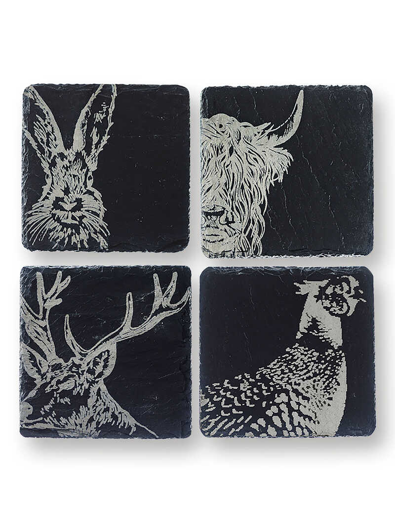 Produktbild zu 4 Untersetzer aus Schiefer Country Animals