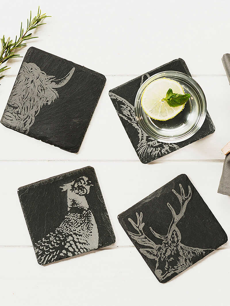 Alternatives Bild 1 zu 4 Untersetzer aus Schiefer Country Animals