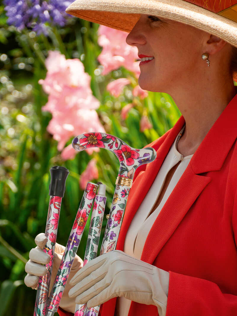 Produktbild zu Faltbarer Spazierstock Folding Stick mit Blumen