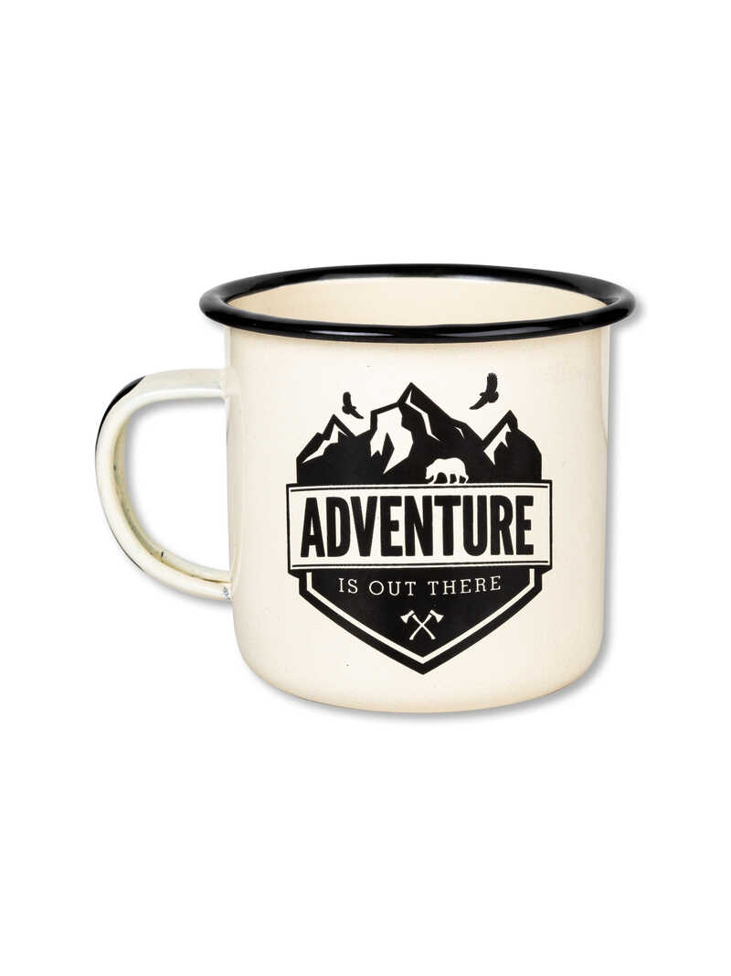 Kaffeebecher aus Emaille Adventure is out there