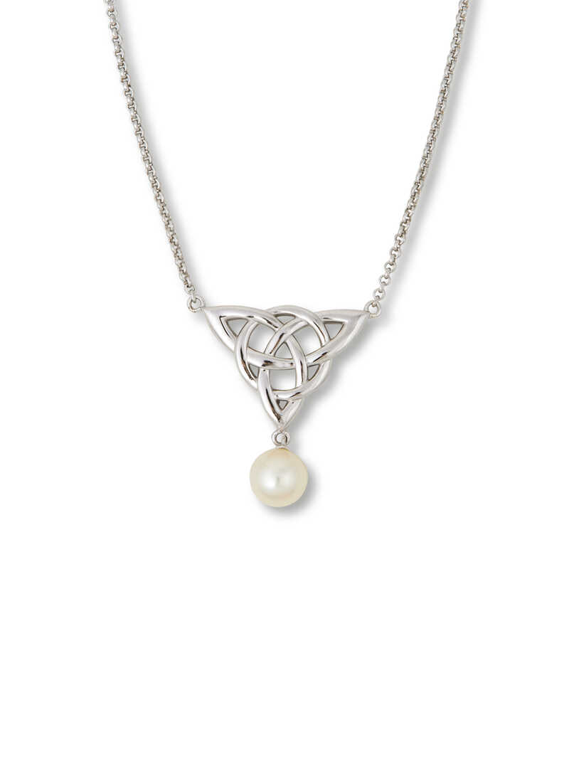 Irische Silberkette mit Trinity Knot und Perle