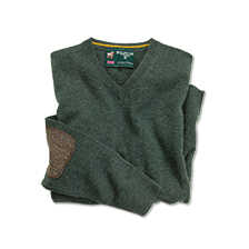 Lambswool-Pullover mit Patches aus Harris Tweed