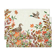 Zwei Tischsets mit Enten und Herbstlaub