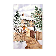 Baumwoll-Geschirrtuch Rotkehlchen im Schnee