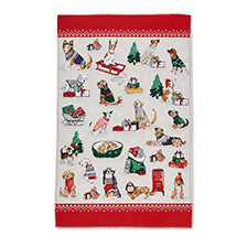 Weihnachts-Geschirrtuch mit Hunden aus Baumwolle