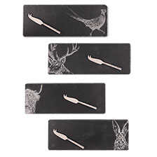 Alernatives Thumbnail 2 zu 4 Serviertabletts aus Schiefer mit Edelstahl-Ksemessern