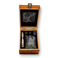 Whisky-Set in Holzbox Hirsch