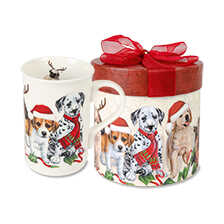 Porzellanbecher mit weihnachtlichem Hundemotiv
