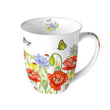 Henkelbecher mit Sommerblumen aus Fine Bone China