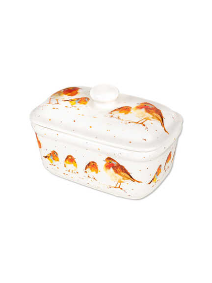 Butterdose Winter Robins aus Porzellan mit Deckel
