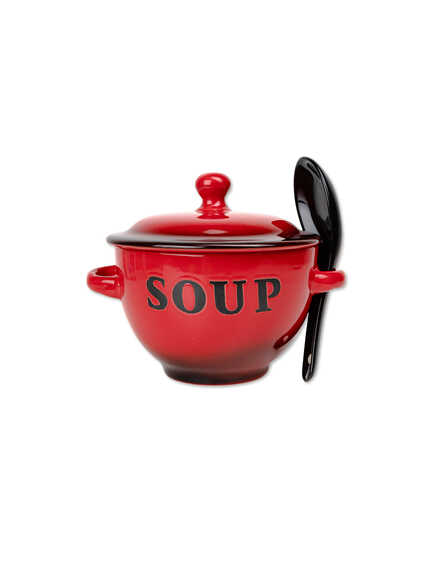 Keramik-Suppentasse mit L�ffel im Retro-Design